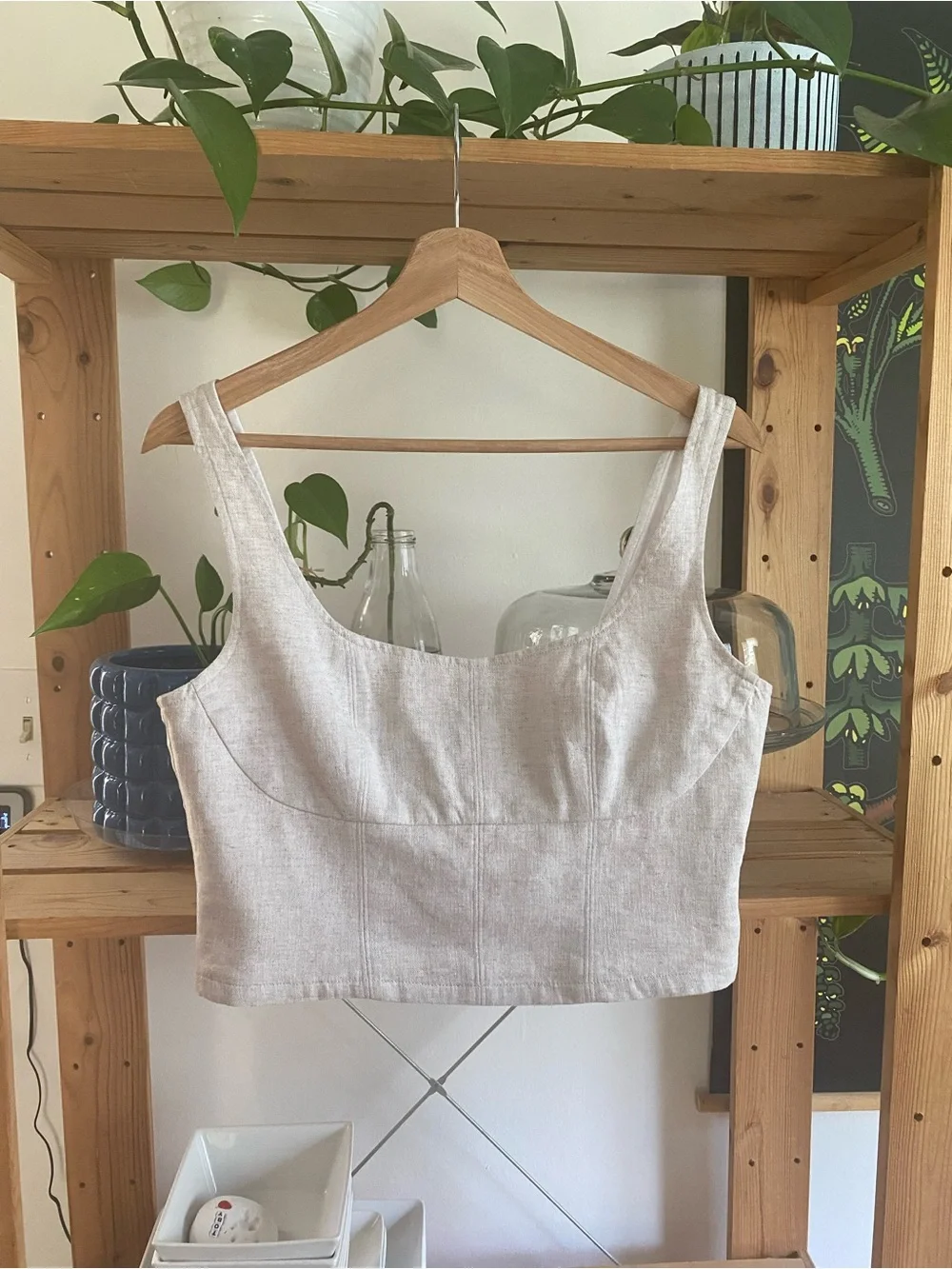 Banana Republic Cream Linen Blend Cropped Bustier Top Palazzo Pants Outfit 4